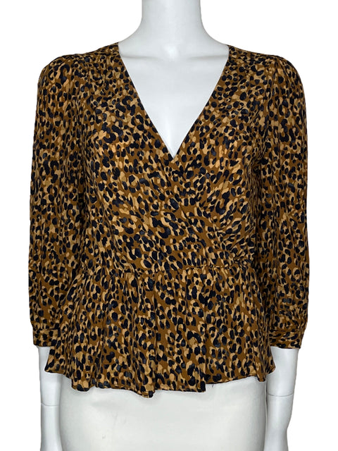 Blusa Zara Escote V Print Marrón-Talla S