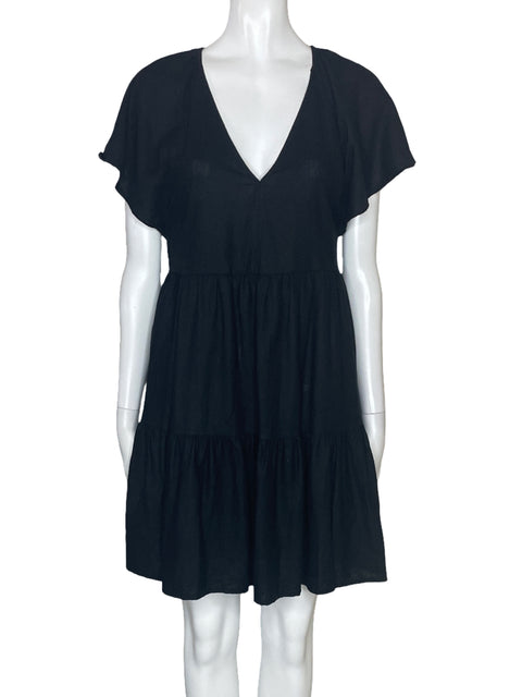 Vestido Universal Thread Vuelo Cuello V Negro-Talla XS