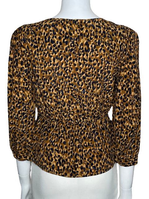 Blusa Zara Escote V Print Marrón-Talla S