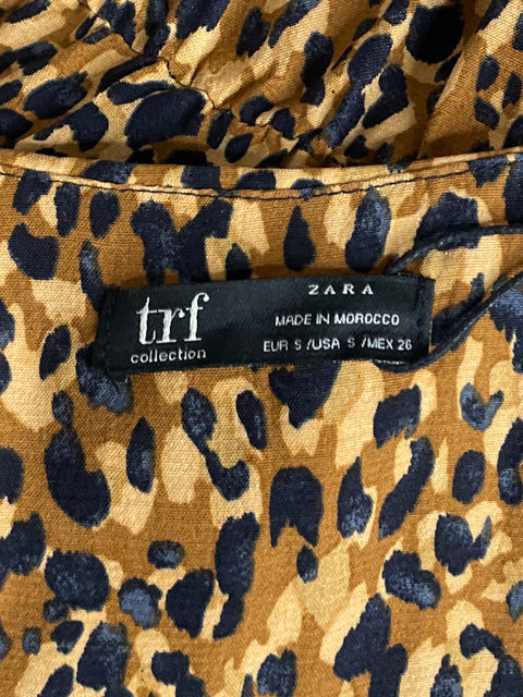 Blusa Zara Escote V Print Marrón-Talla S
