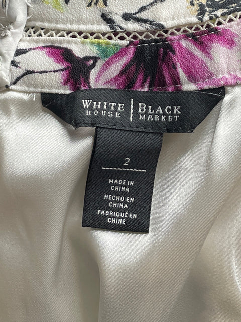 Vestido White House Black Market Floral Blanco-Talla 2