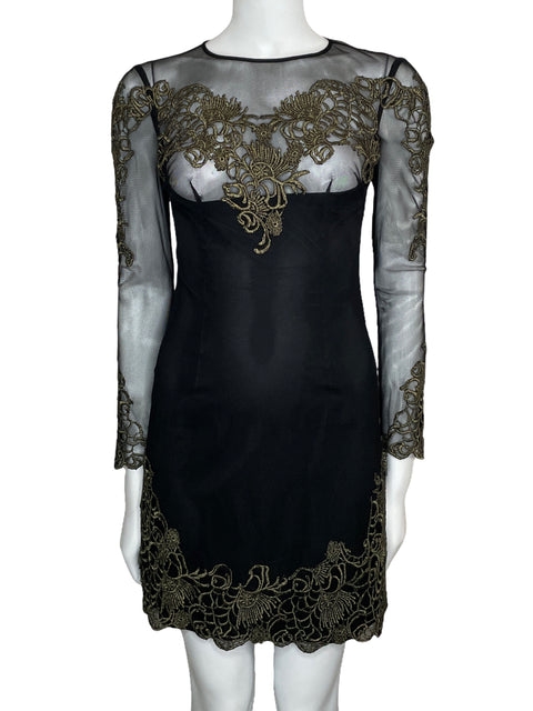 Vestido Karen Millen Mesh Mini Negro-Talla 4