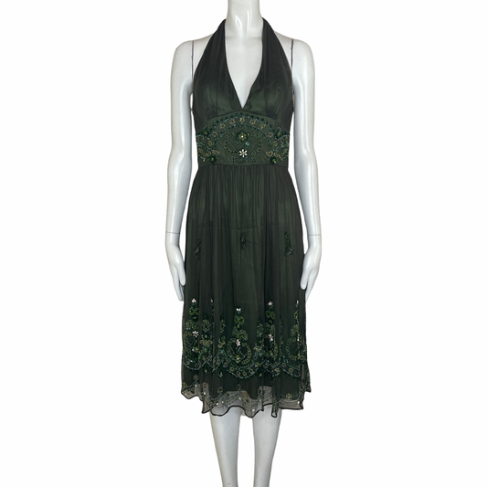 Vestido SCALA Mini Tul Piedras Verde - Talla M