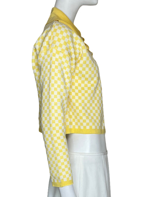 Cardigan A Lot Studio Crop Cuadros Amarillo-Talla XS