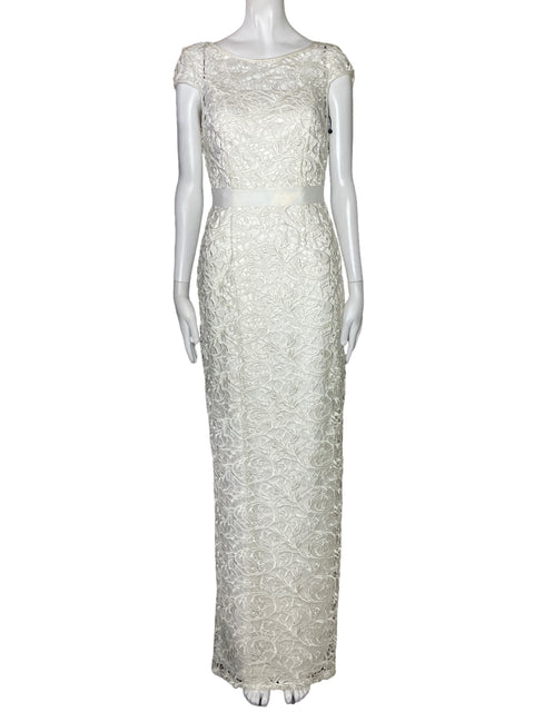 Vestido Adrianna Papell Encaje Cinta Blanco-Talla 2