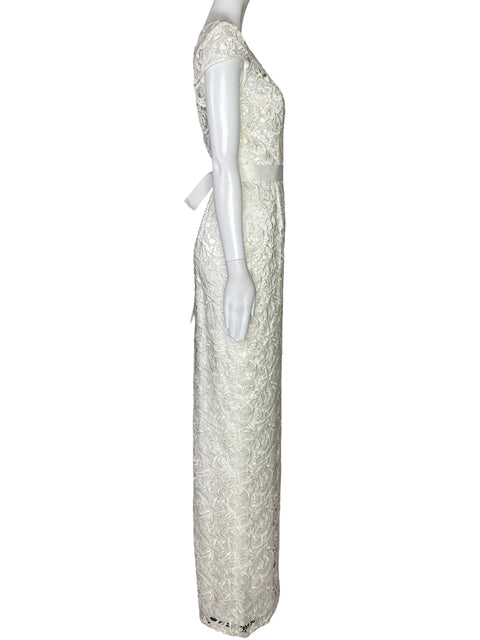 Vestido Adrianna Papell Encaje Cinta Blanco-Talla 2