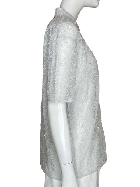 Blusa Zara Perlas Transparencia Plateado-Talla M