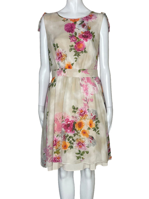 Vestido Ter De Caractere Flores Sin Mangas Beige-Talla 6