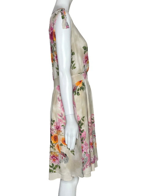 Vestido Ter De Caractere Flores Sin Mangas Beige-Talla 6