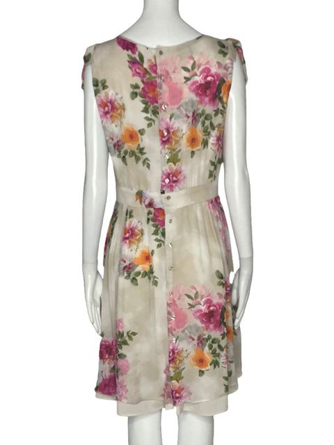 Vestido Ter De Caractere Flores Sin Mangas Beige-Talla 6
