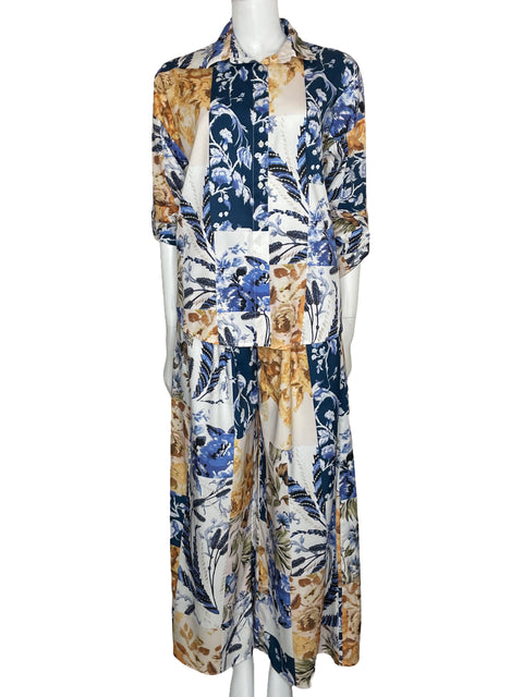 Set Mulla Camisa+Pantalón Floral Blanco-Talla S