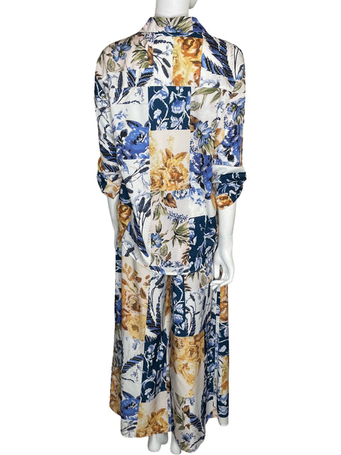 Set Mulla Camisa+Pantalón Floral Blanco-Talla S