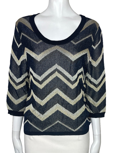 Blusa Rapsodia Ziczac Metalizado Negro-Talla S