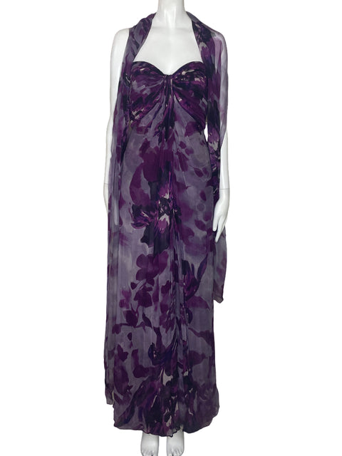 Vestidos Tadashi Collection Drapeado Morado-Talla 6