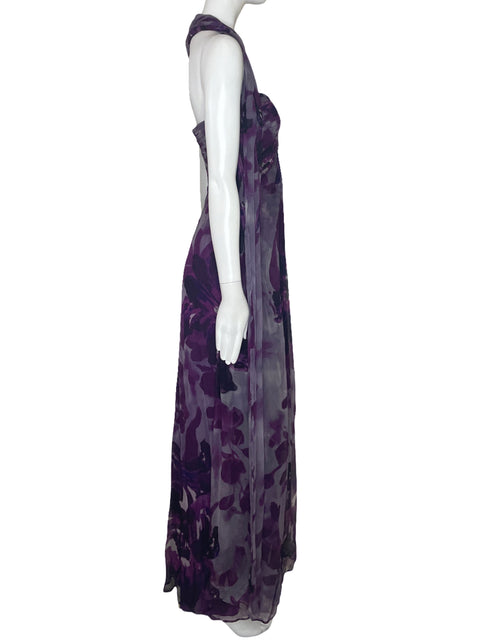 Vestidos Tadashi Collection Drapeado Morado-Talla 6