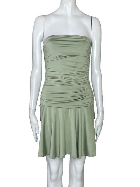 Vestido Aritzia Drepeado Mini Verde-Talla S