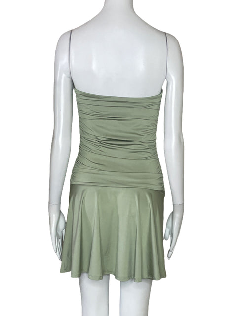 Vestido Aritzia Drepeado Mini Verde-Talla S