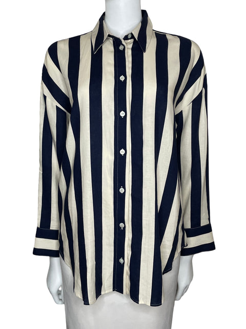 Camisa Zara Rayas Bicolor Beige-Talla XS