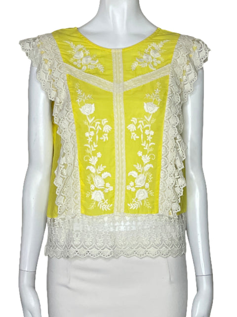 Blusa Tesoro Tps Bordado Encaje Amarillo-Talla S
