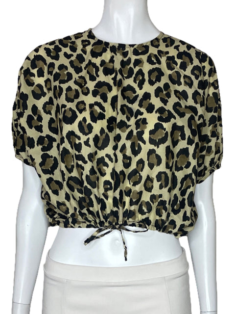Blusa Zara Cropped Animal Print Marron-Talla XS