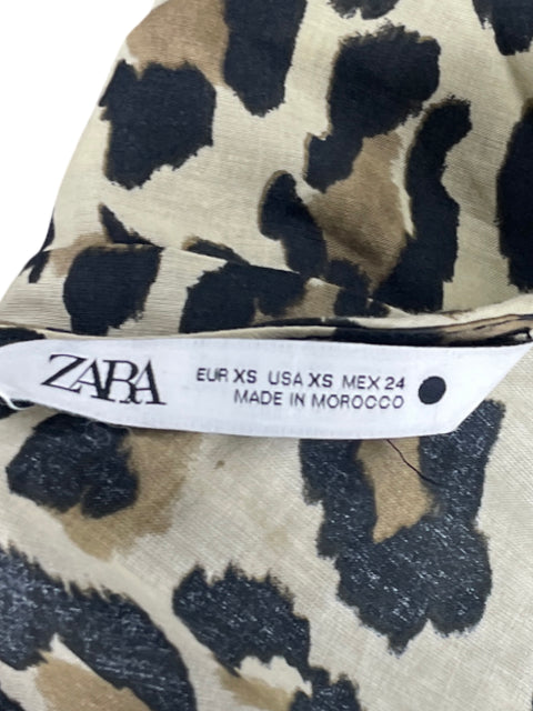 Blusa Zara Cropped Animal Print Marron-Talla XS