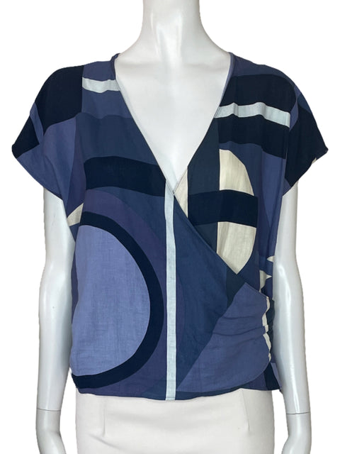 Blusa Zara Estampado Geometrico Azul-Talla M