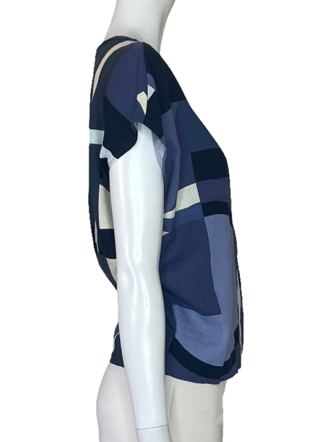 Blusa Zara Estampado Geometrico Azul-Talla M