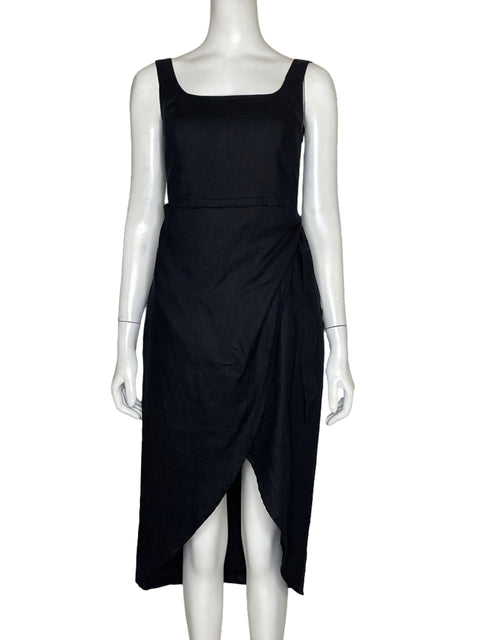 Vestido Wilfred Drapeado Lino Negro - Talla 0