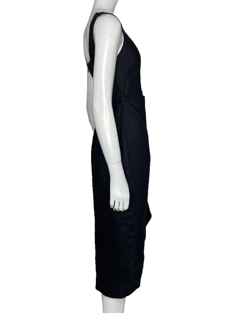Vestido Wilfred Drapeado Lino Negro - Talla 0