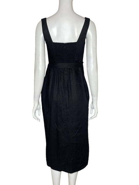 Vestido Wilfred Drapeado Lino Negro - Talla 0