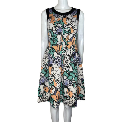 Vestido Tahari Floral Plisado Blanco-Talla 6
