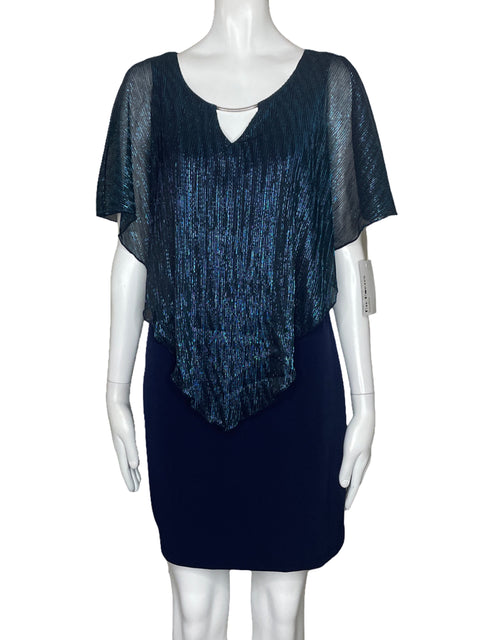 Vestido Enfocus Metalizado Plizado Azul-Talla 4