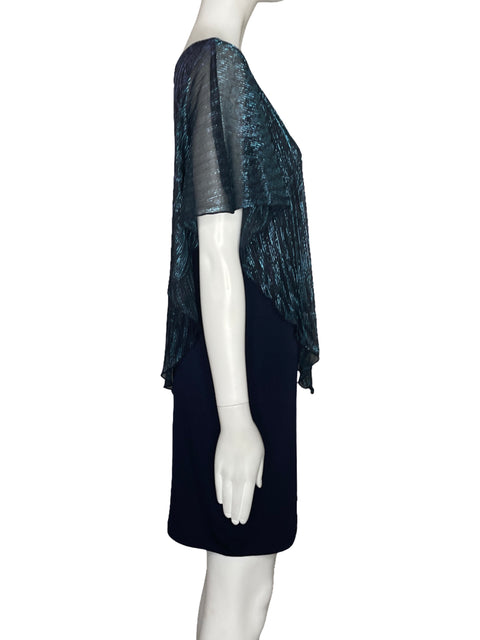 Vestido Enfocus Metalizado Plizado Azul-Talla 4