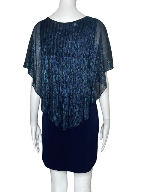 Vestido Enfocus Metalizado Plizado Azul-Talla 4