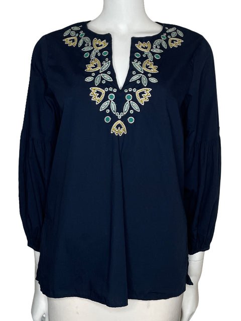 Blusa Ann Taylor Bordada Manga Larga Azul-Talla S