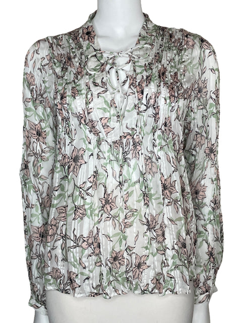 Blusa Rag & Bone Floral Manga Larga Blanco-Talla S