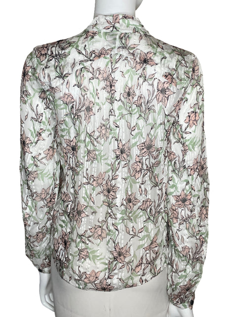 Blusa Rag & Bone Floral Manga Larga Blanco-Talla S