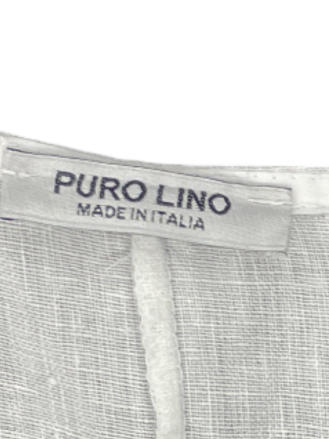 Vestido Puro Lino Bolsillo Lazo Blanco-Talla L