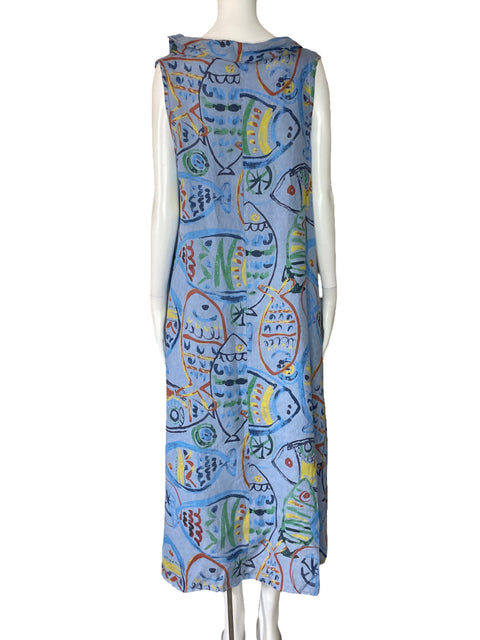 Vestido Made in Italy Estampado Peces Azul-Talla L