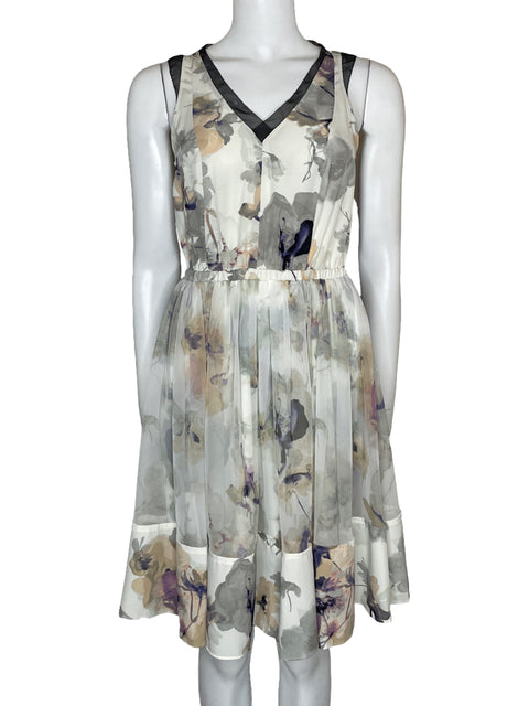 Vestido Vera Wang Midi Floral Blanco-Talla XS