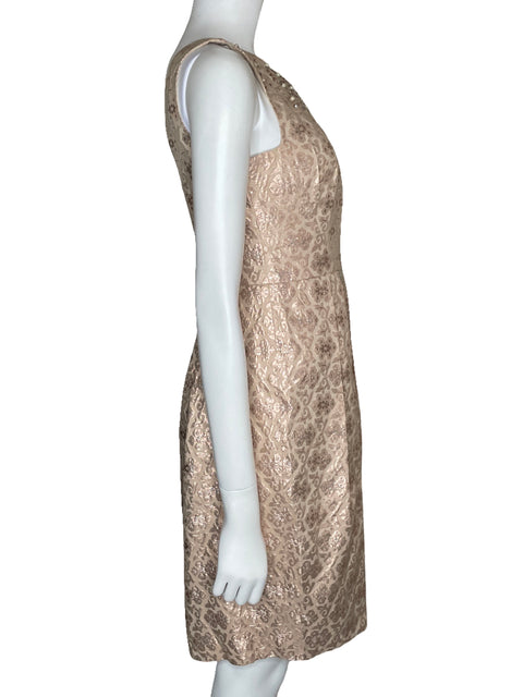 Vestido Kay Unger Floral Metálico Beige-Talla 4