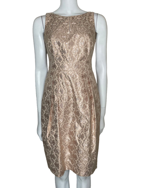 Vestido Kay Unger Floral Metálico Beige-Talla 4