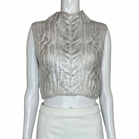 Sweater ZARA Sin Mangas Brillos Blanco - Talla S