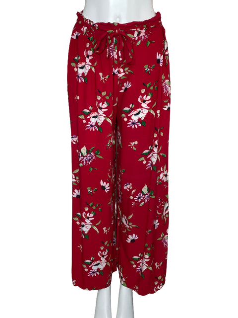 Pantalón New Look Paper Bag Floral Rojo-Talla M