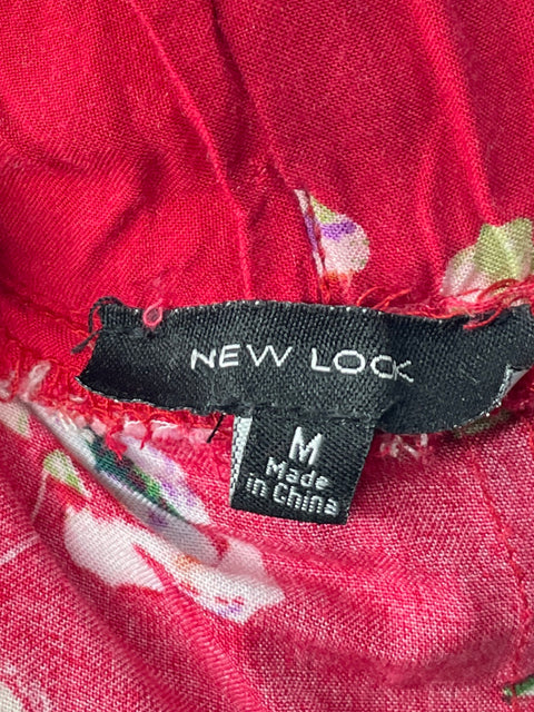 Pantalón New Look Paper Bag Floral Rojo-Talla M