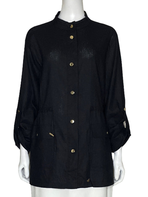 Blusa Zara Lino Botones Negro - Talla XL