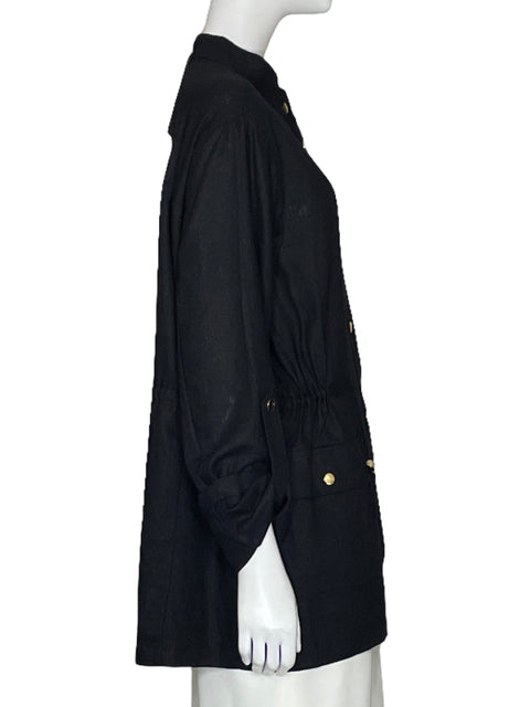 Blusa Zara Lino Botones Negro - Talla XL