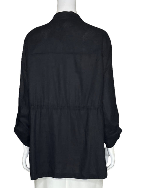 Blusa Zara Lino Botones Negro - Talla XL