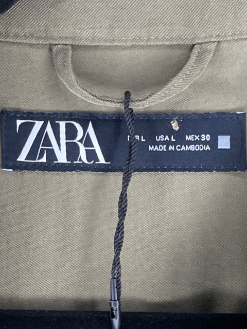 Blusa Zara Lino Botones Verde - Talla XL