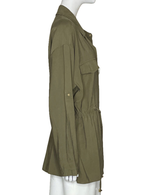 Blusa Zara Lino Botones Verde - Talla XL